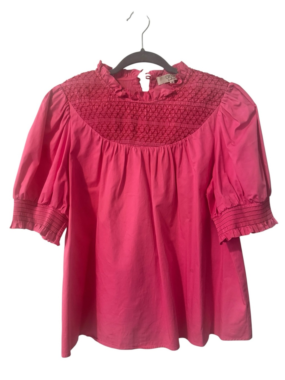 crosby. Pink Smocked Yoke Puff Sleeve Blouse
